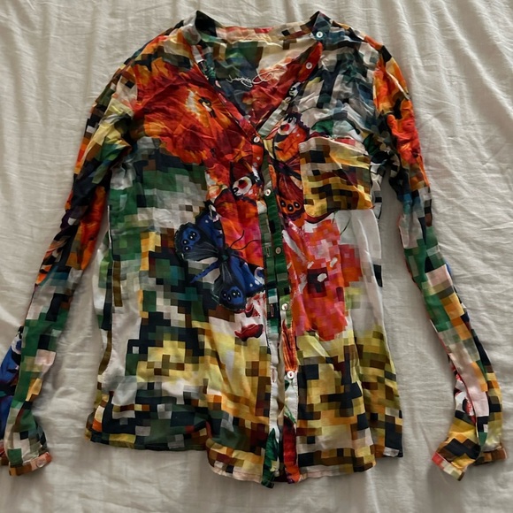 Desigual Camila Pixelated-Butterfly Button Up Blouse (T3) - Picture 2 of 6